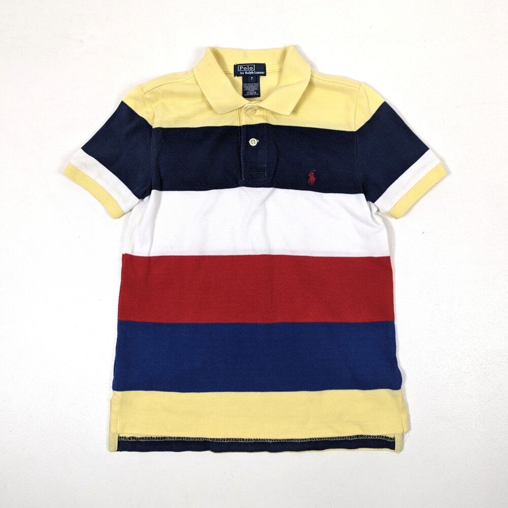Vtg Polo Ralph Lauren Shirt Boys Sz 7 Colorblock Stripe Short Sleeve Preppy